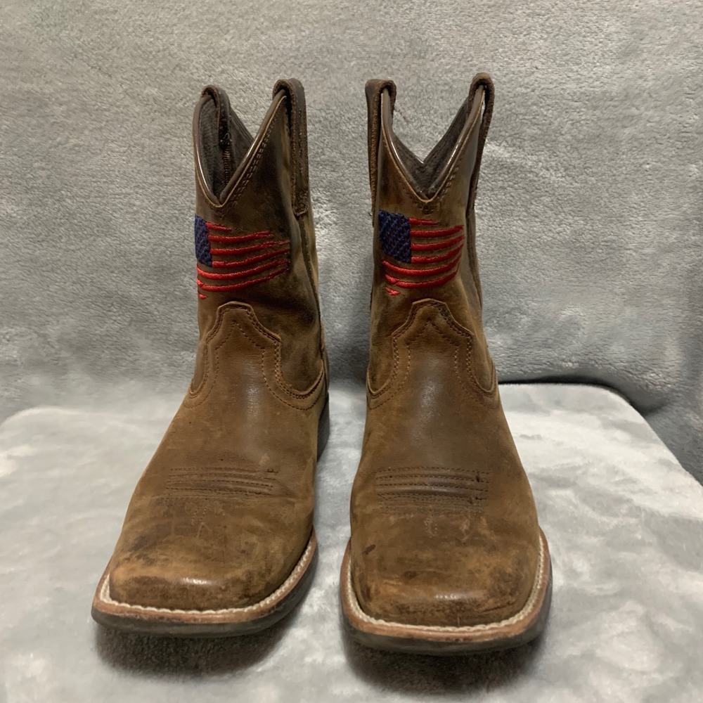 Ariat Kids Sport Boots Sz 2 Patriot Brown Leather American Flag Western 10034408